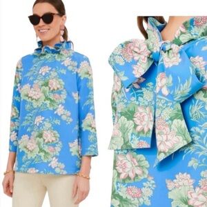 Tuckernuck Blue Floral Bow-Neck Blouse